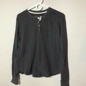 Pact charcoal grey thermal waffle knit 1/4 button womens M long sleeve top